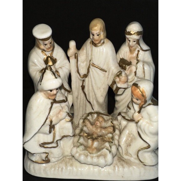 Vintage International Bazaar Nativity Scene Porcelain Gold Trim - Picture 8 of 16